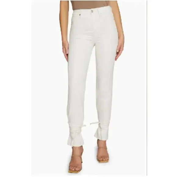 Good American Good Boy Ankle Wrap Pants White Denim Curvy Jeans | Sz 2 / 26 NEW! - Picture 2 of 12